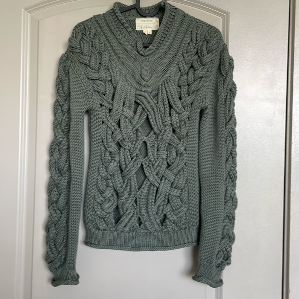 NICOLE MILLER GREEN ATELIER CUT WOOL SWEATER - Picture 4 of 14